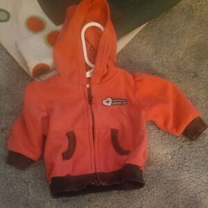 Red Baby Zip Hoodie with Brown Accents 0-3 Mos